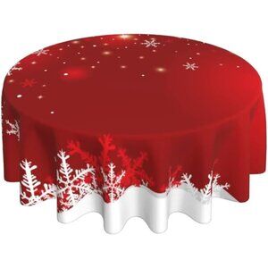 Beautiful Red and White 60-Inch Round Christmas Tablecloth - Easy Care Fabric